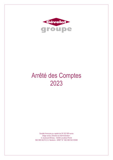 Miniature Gévelot SA Rapport financier 2023