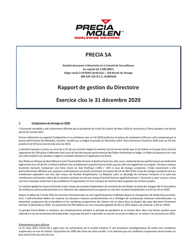 Thumbnail Precia S.A. Financial Report 2020