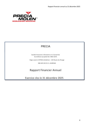 Miniature Precia S.A. Rapport financier 2025