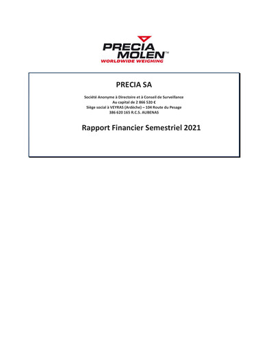 Miniature Precia S.A. Rapport semestriel 2021-h1