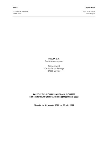 Miniature Precia S.A. Rapport semestriel 2022-h1