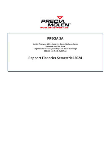 Miniature Precia S.A. Rapport semestriel 2024-h1