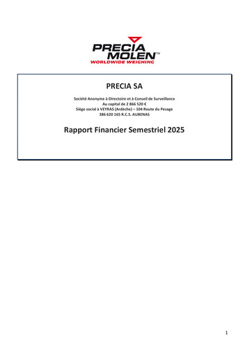 Miniature Precia S.A. Rapport semestriel 2025-h1