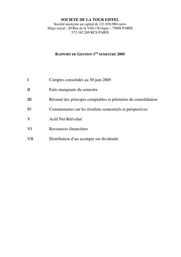 Vorschaubild Société de la Tour Eiffel Halbjahresbericht 2005-h1