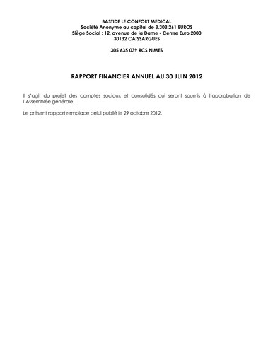Miniature Bastide Le Confort Médical Rapport annuel 2012