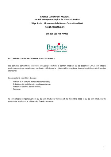 Miniature Bastide Le Confort Médical Rapport semestriel 2012-h2