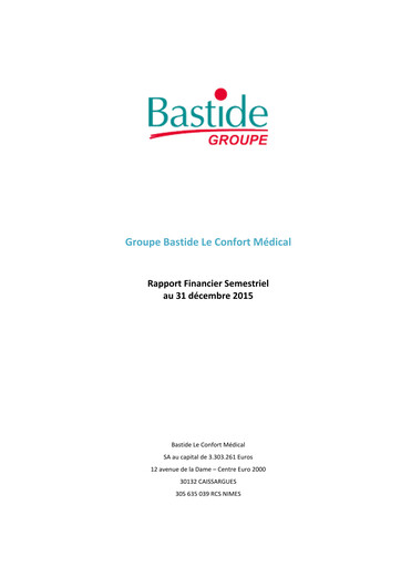 Miniature Bastide Le Confort Médical Rapport semestriel 2015-h2