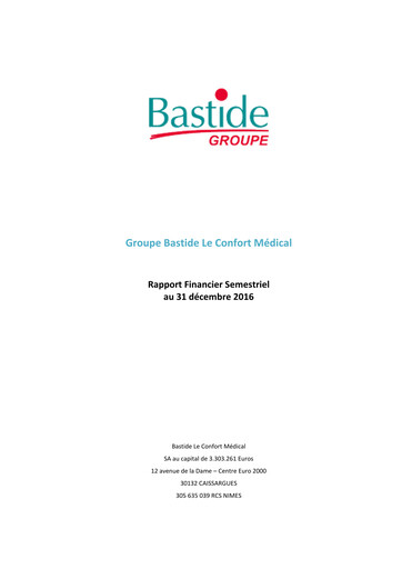 Miniature Bastide Le Confort Médical Rapport semestriel 2016-h2