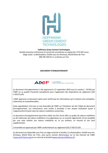 Thumbnail Hoffmann Green Cement Technologies Universal Registration Document 2019
