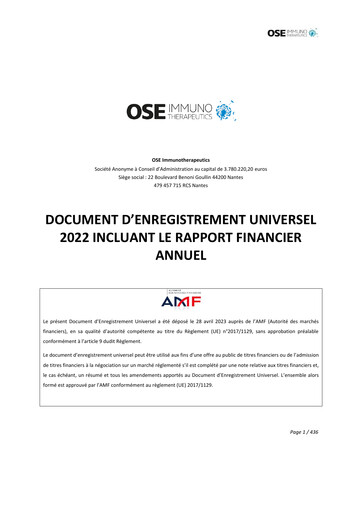 Thumbnail OSE Immunotherapeutics Universal Registration Document 2022