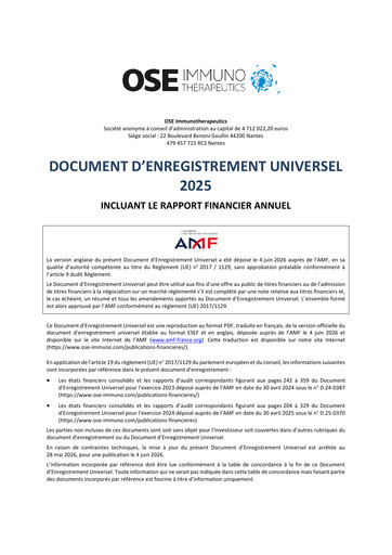 Thumbnail OSE Immunotherapeutics Universal Registration Document 2025