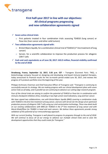 Thumbnail Transgene SA Half-year Report 2017
