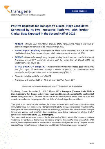 Thumbnail Transgene SA Half-year Report 2022