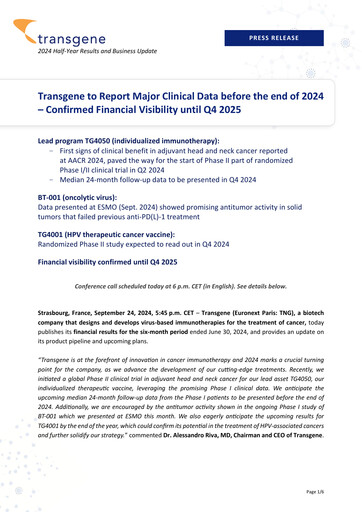 Thumbnail Transgene SA Half-year Report 2024