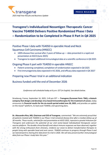 Thumbnail Transgene SA Half-year Report 2025