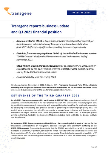 Thumbnail Transgene SA Quarterly Report 2021-q3