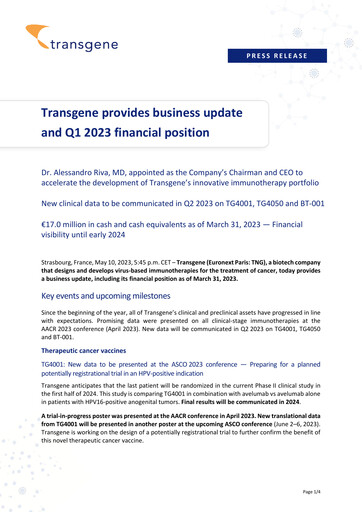 Thumbnail Transgene SA Quarterly Report 2023-q1