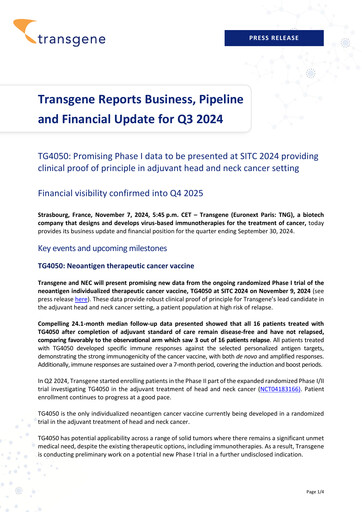 Thumbnail Transgene SA Quarterly Report 2024-q3
