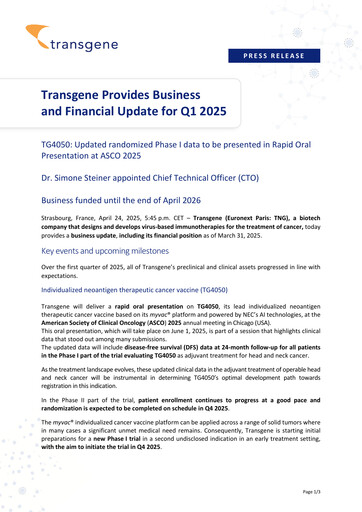 Thumbnail Transgene SA Quarterly Report 2025-q1