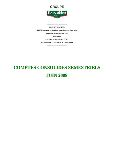 Thumbnail Fleury Michon Half-year Report 2008-h1