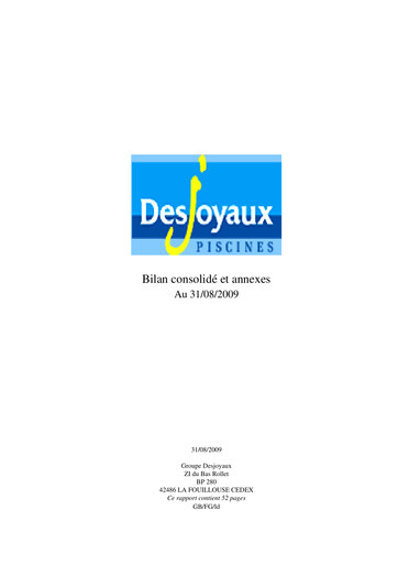 Thumbnail Piscines Desjoyaux Financial Statement 2008-2009