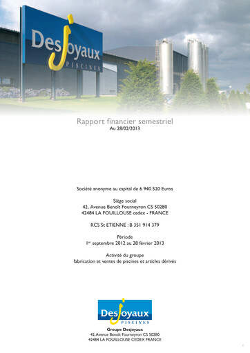 Thumbnail Piscines Desjoyaux Half-year Report 2012-2013