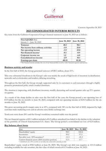 Vorschaubild Guillemot Corporation Halbjahresbericht 2023-h1