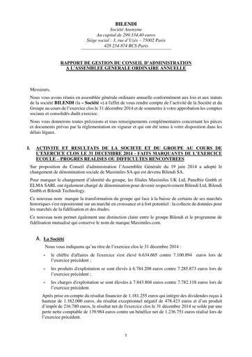 Thumbnail Bilendi SA Annual Report 2014