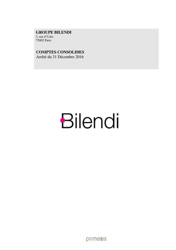 Thumbnail Bilendi SA Financial Report 2016