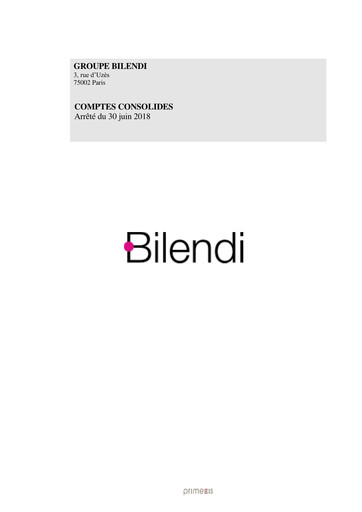 Thumbnail Bilendi SA Financial Report 2018-h1