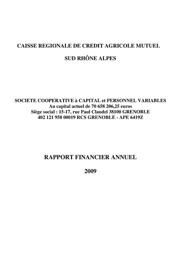 Thumbnail Caisse Régionale de Crédit Agricole Mutuel Sud Rhône Alpes Financial Report 2009