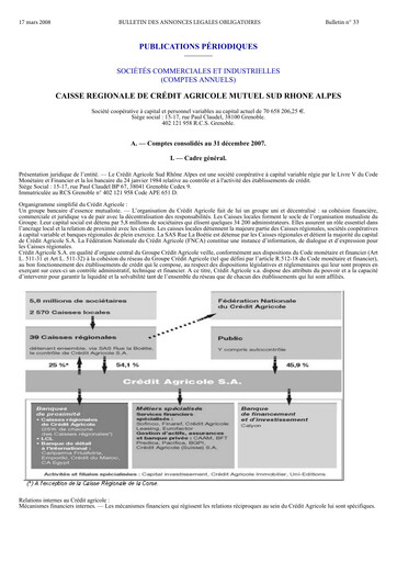 Thumbnail Caisse Régionale de Crédit Agricole Mutuel Sud Rhône Alpes Financial Statement 2007