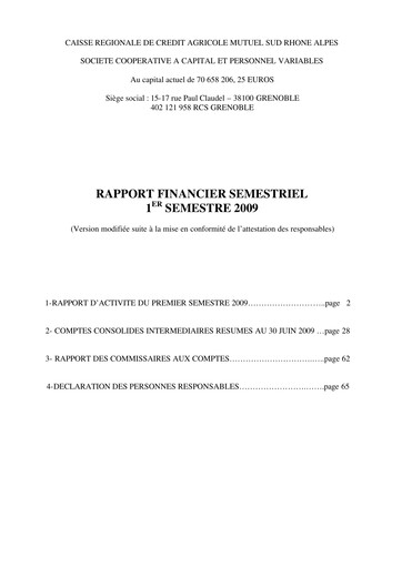 Thumbnail Caisse Régionale de Crédit Agricole Mutuel Sud Rhône Alpes Half-year Report 2009-h1
