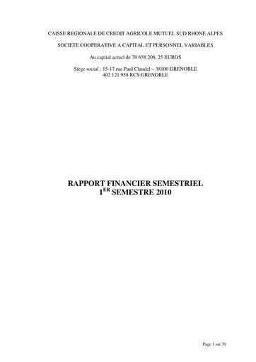 Thumbnail Caisse Régionale de Crédit Agricole Mutuel Sud Rhône Alpes Half-year Report 2010-h1