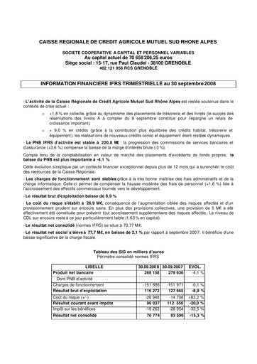 Thumbnail Caisse Régionale de Crédit Agricole Mutuel Sud Rhône Alpes Quarterly Report 2008-q3
