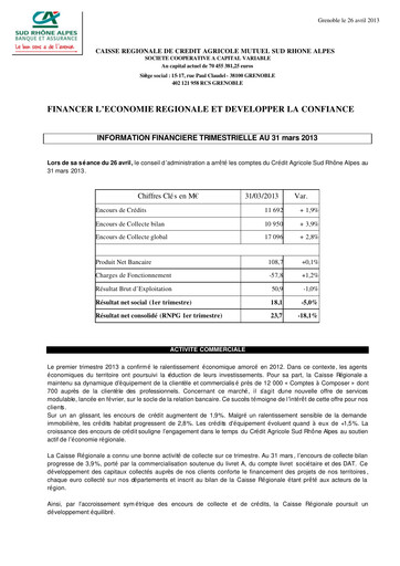 Thumbnail Caisse Régionale de Crédit Agricole Mutuel Sud Rhône Alpes Quarterly Report 2013-q1