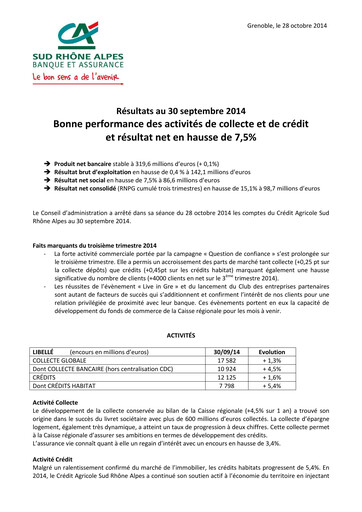Thumbnail Caisse Régionale de Crédit Agricole Mutuel Sud Rhône Alpes Quarterly Report 2014-q3