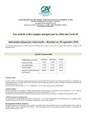Thumbnail Caisse Régionale de Crédit Agricole Mutuel Sud Rhône Alpes Quarterly Report 2020-q3