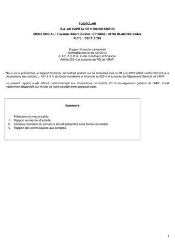 Thumbnail Sogeclair Half-year Report 2013-h1