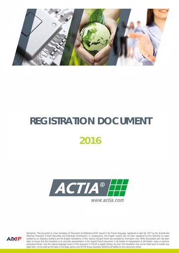 Thumbnail ACTIA Group Universal Registration Document 2016