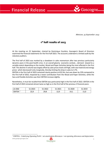 Thumbnail Gascogne Groupe Half-year Report 2023-h1