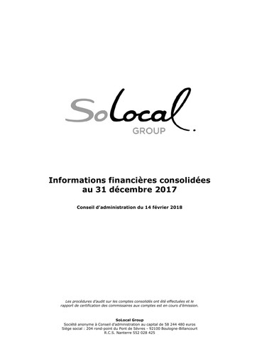 Vorschaubild Solocal Group Finanzbericht 2017