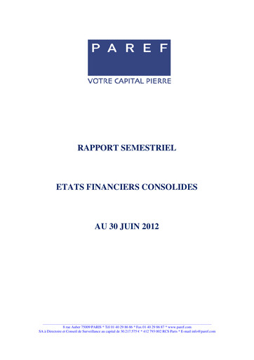 Miniature Paref SA Rapport semestriel 2012-h1