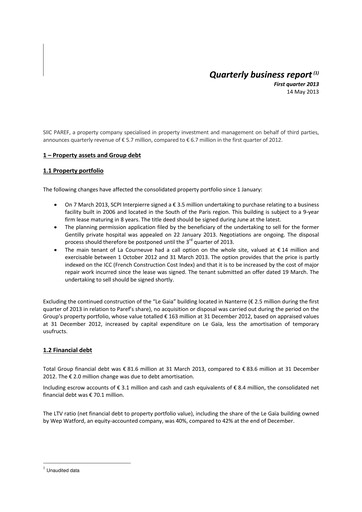 Thumbnail Paref SA Quarterly Report 2013-q1