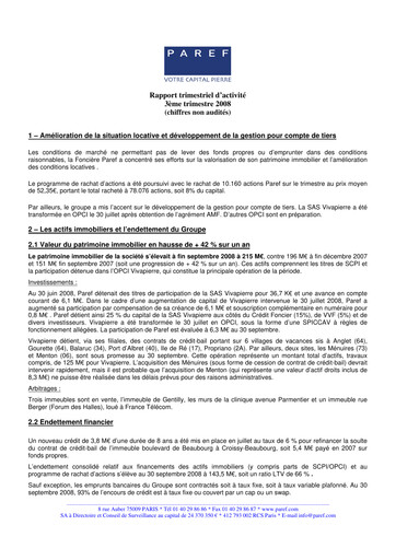 Thumbnail Paref SA Quarterly Report 2008-q3