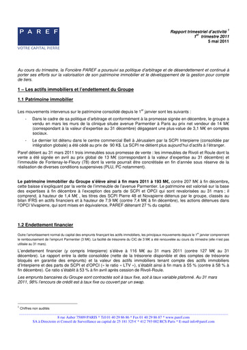 Thumbnail Paref SA Quarterly Report 2011-q1