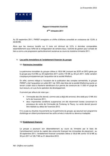 Thumbnail Paref SA Quarterly Report 2011-q3