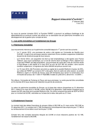 Thumbnail Paref SA Quarterly Report 2012-q1