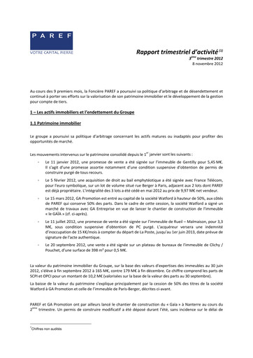 Thumbnail Paref SA Quarterly Report 2012-q3