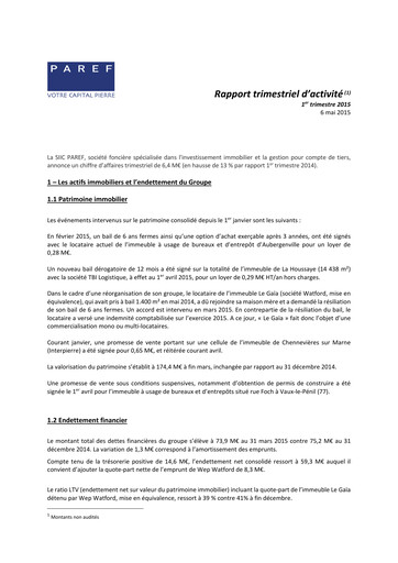Thumbnail Paref SA Quarterly Report 2015-q1